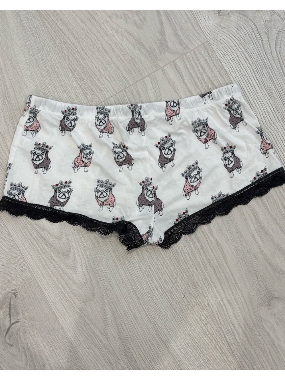 PJ Salvage White Bulldog Print Lace-Trim Pajama Shorts - Picture 3 of 4